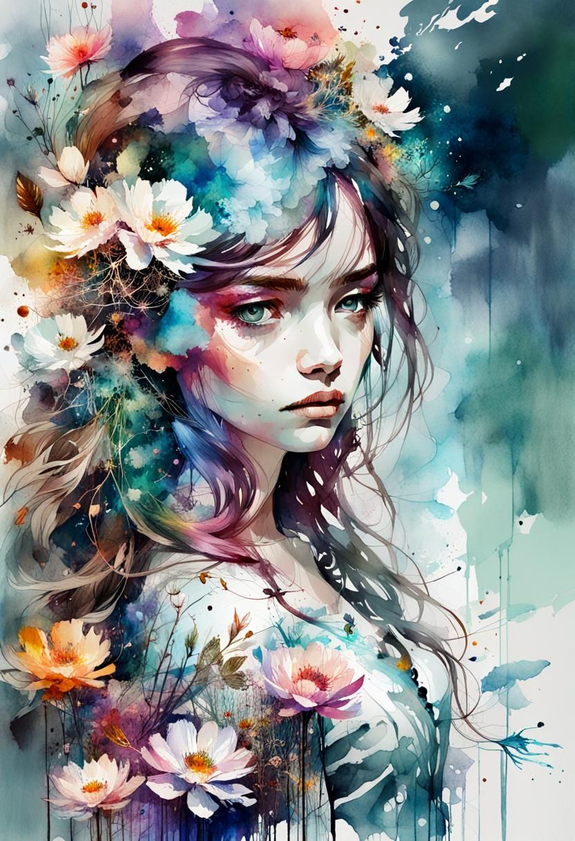 Watercolor Double Exposure Floral Illustration