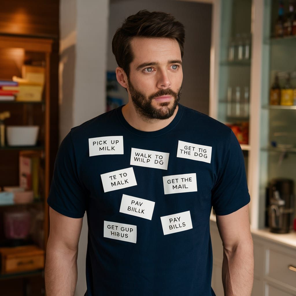 Man Overwhelmed by Reminder Stickers