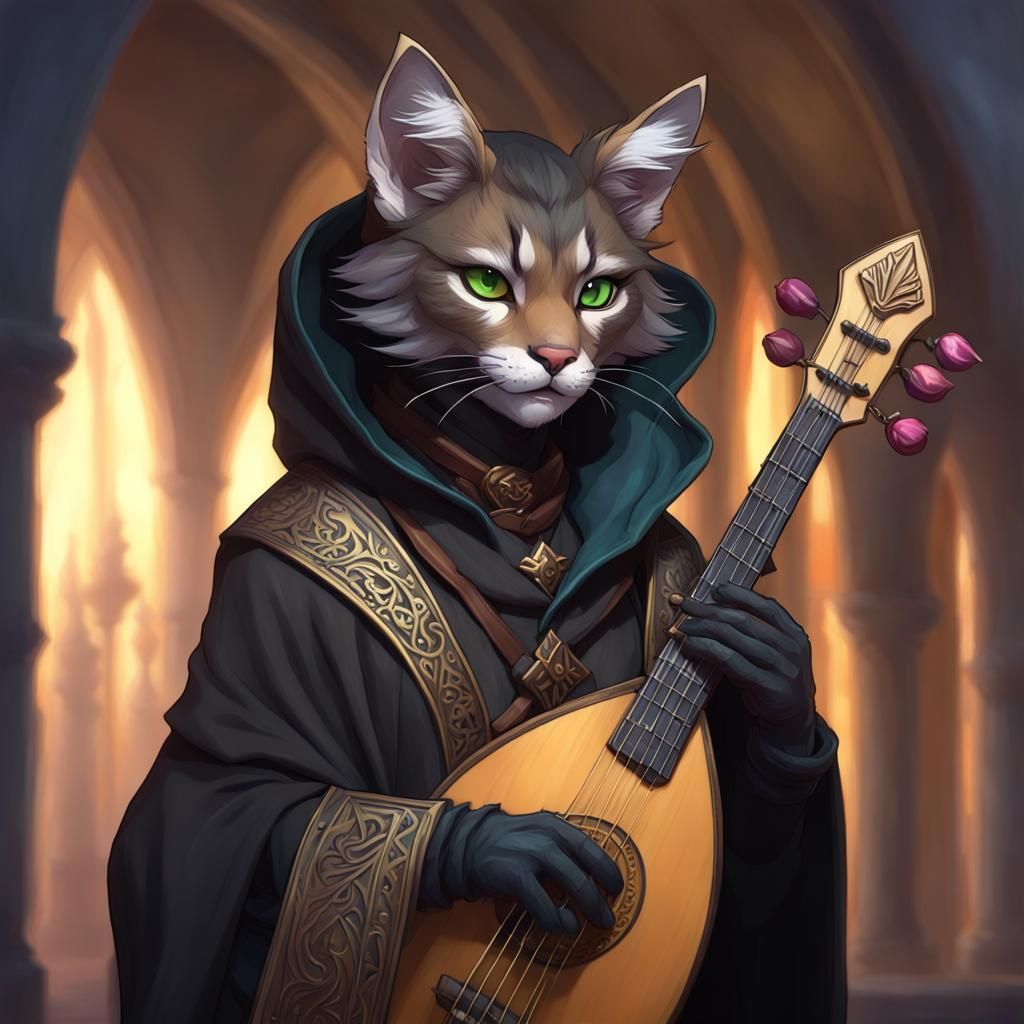 Tabaxi Bard Portrait in Detailed Digital Art Style