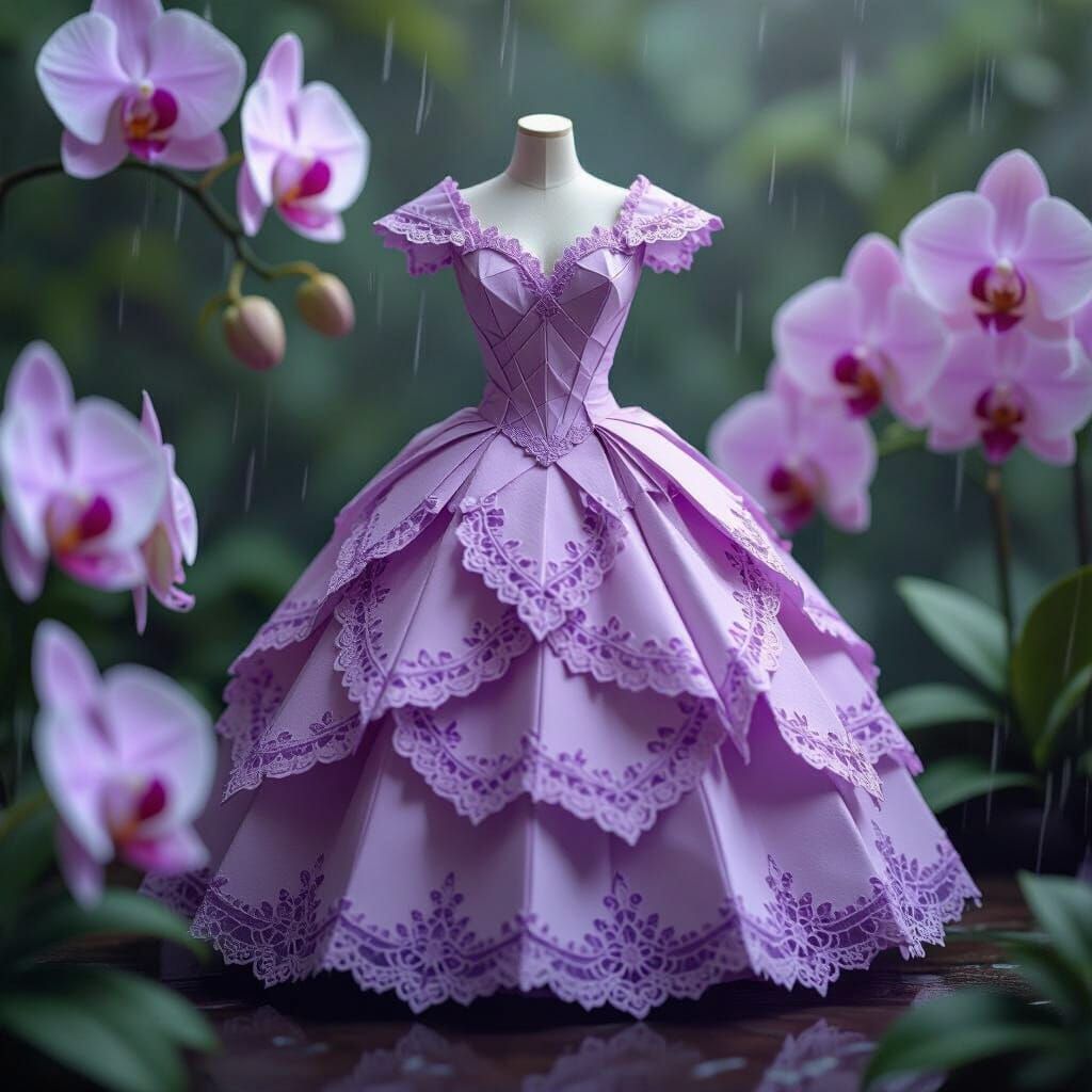 Origami Dress in Rainy Orchid Garden