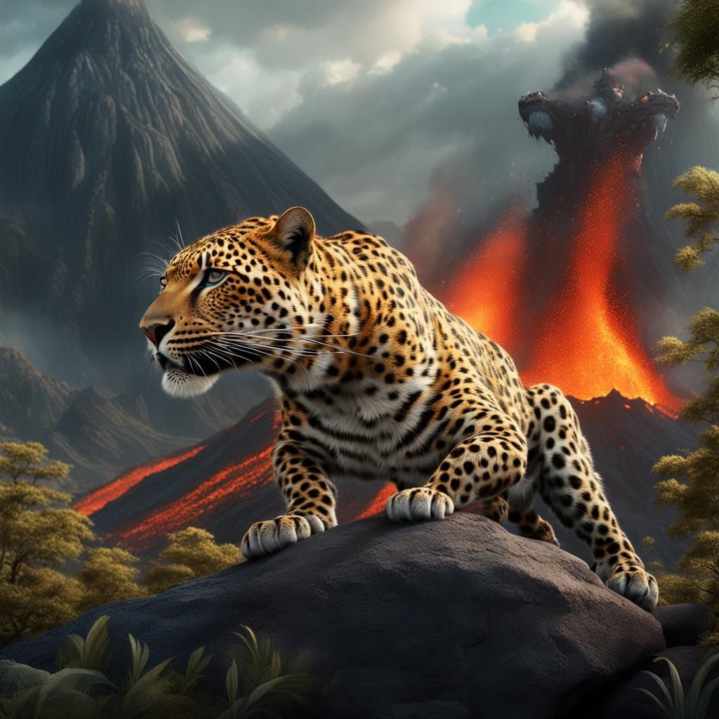 Volcano Leopard Concept Art in Detailed Matte Painting