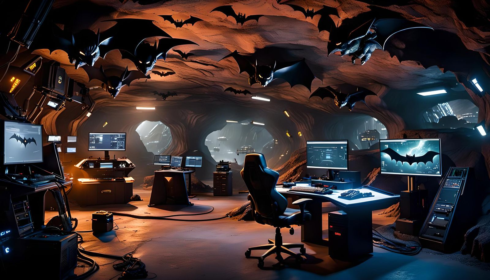 The Batcave: Underground Cavern with Batmobile