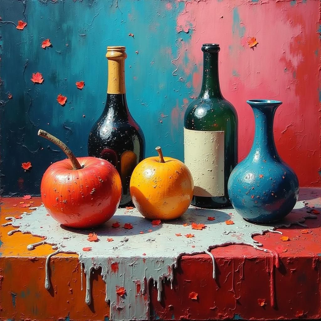 Surreal Still Life with Fruit in Abstract Style