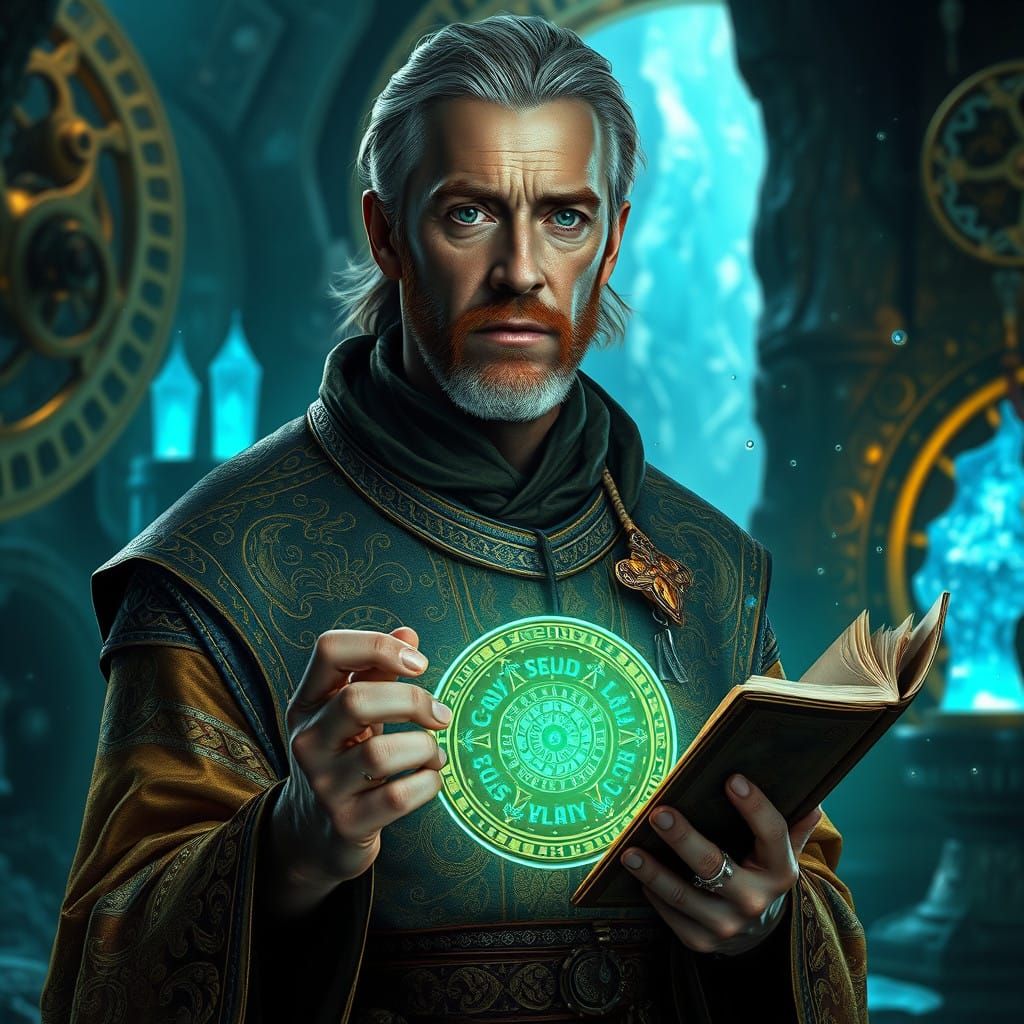 The Dwemer Scholar in Golden Robes Contemplates Ancient Myst...