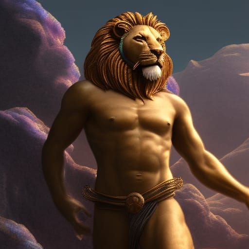 Lion-Headed Man on Mercury in Detailed Digital Painting