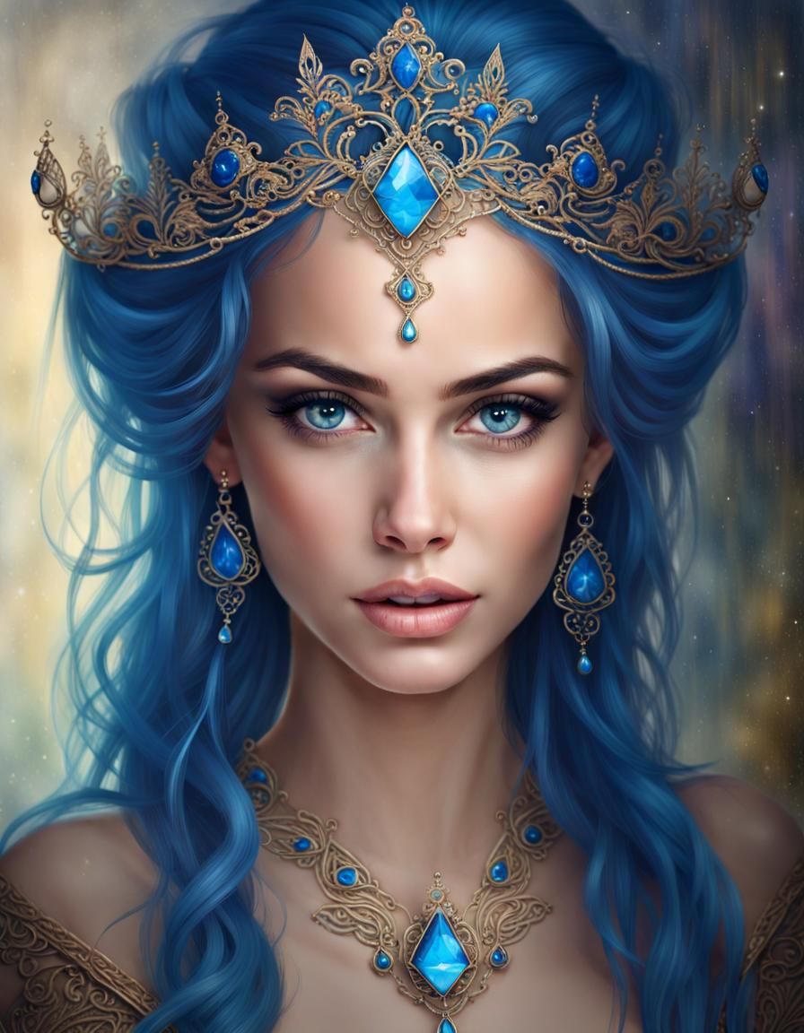 Hermosa princesa de 28 años, rostro hermoso y real, con cabellos largos y ojos azules, posee un libro de magia en donde ...