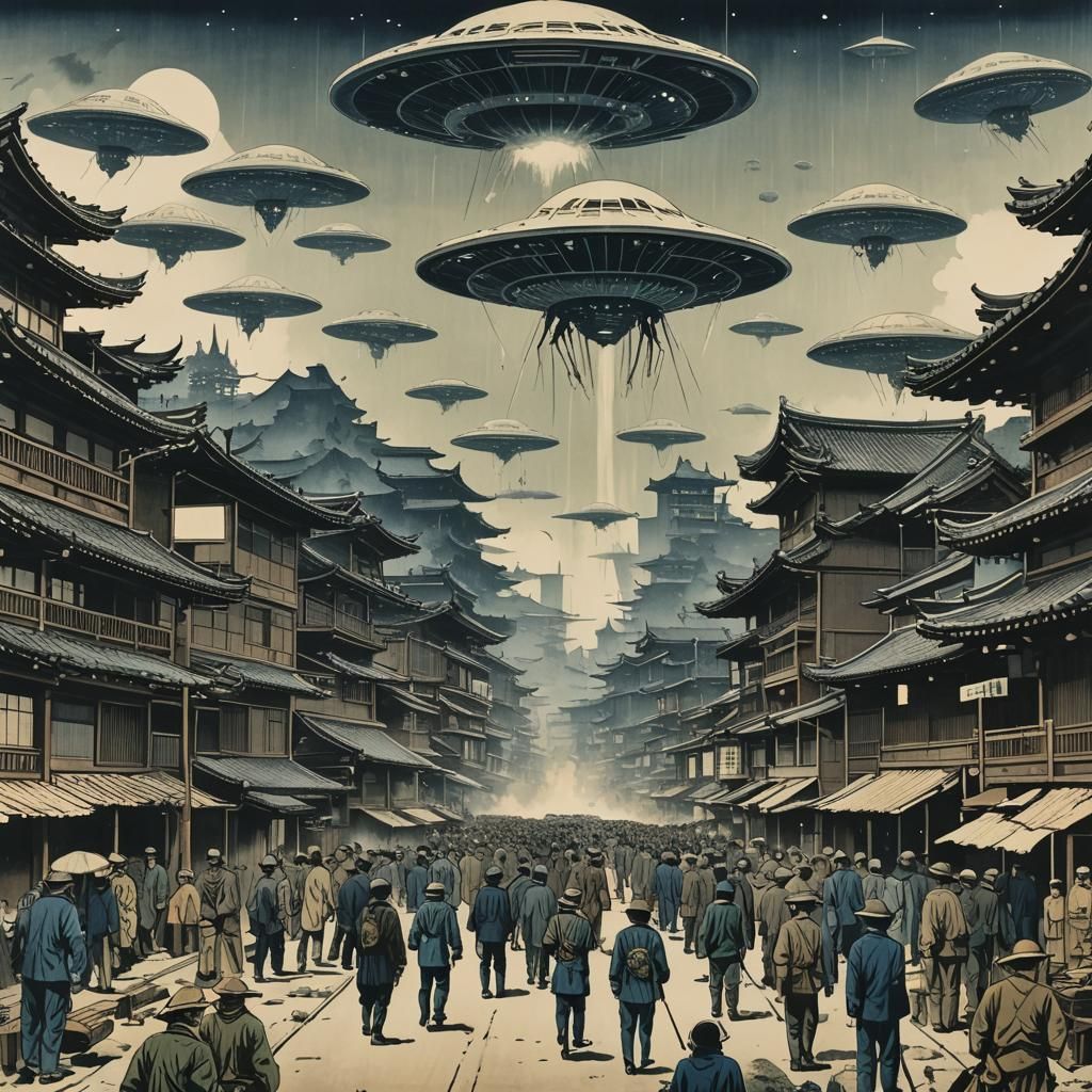 Shin-Hanga Style Alien Invasion