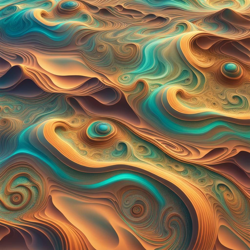Iridescent Fractal Sand Waves Meet Turquoise Sea
