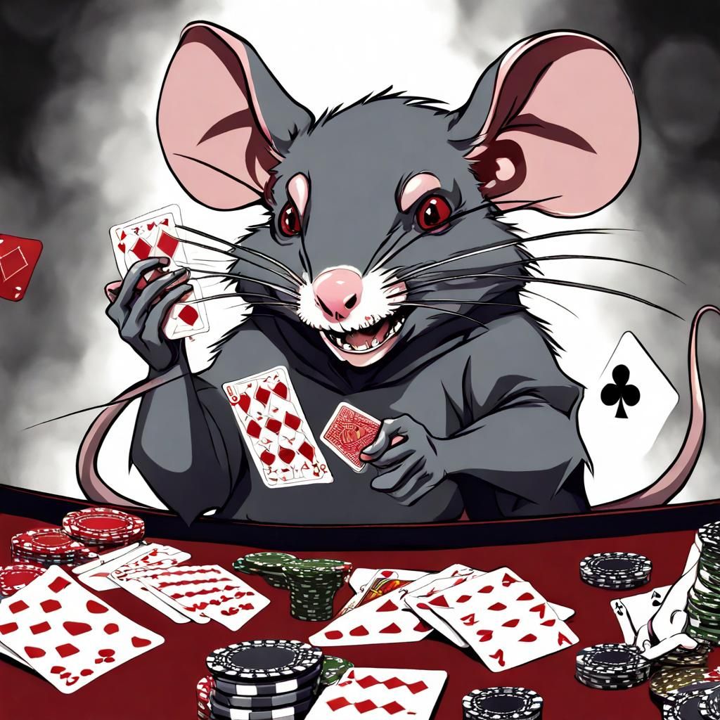 Evil Rat Playing Poker in Anime Style