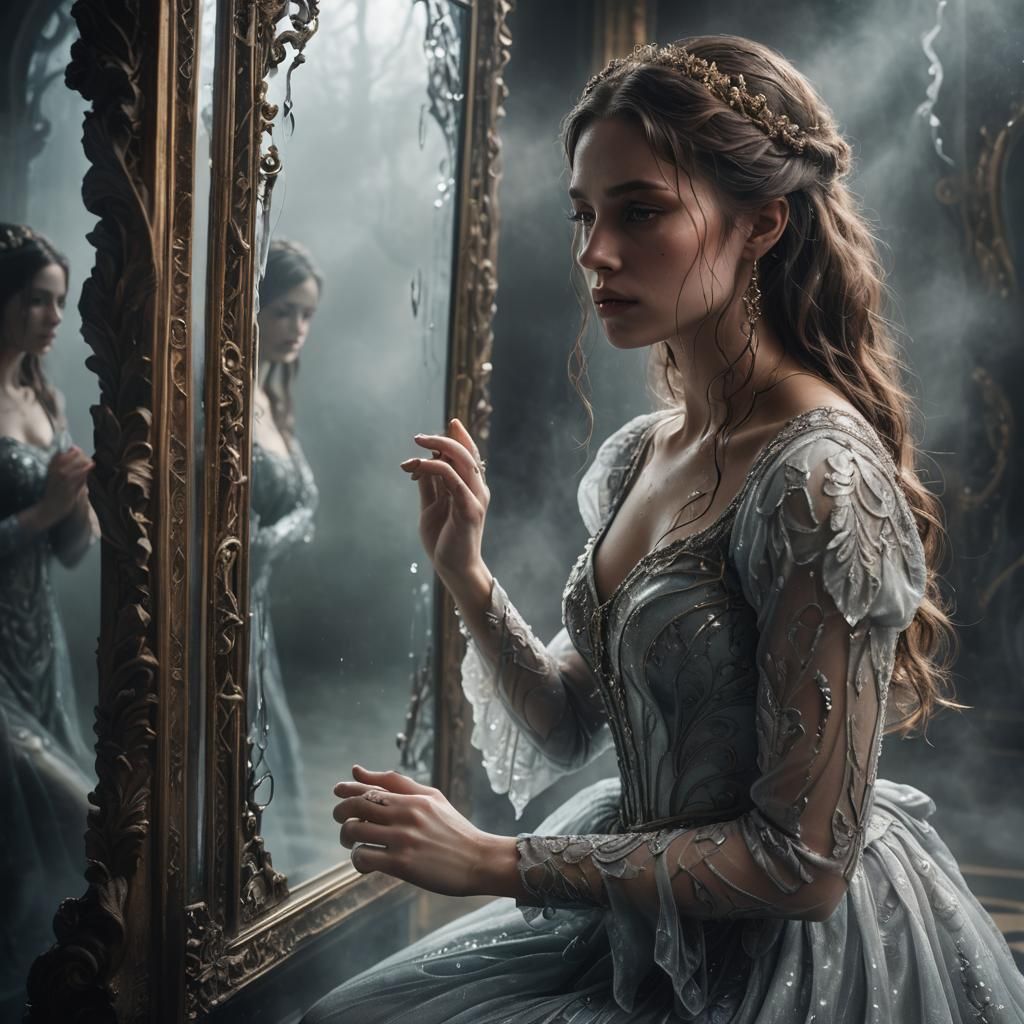 Girl and Mirror: Dark Fantasy Digital Matte Painting