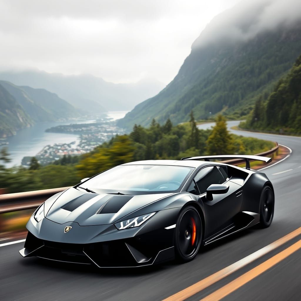 Futuristic Lamborghini Speeds Through Bergen Landscape