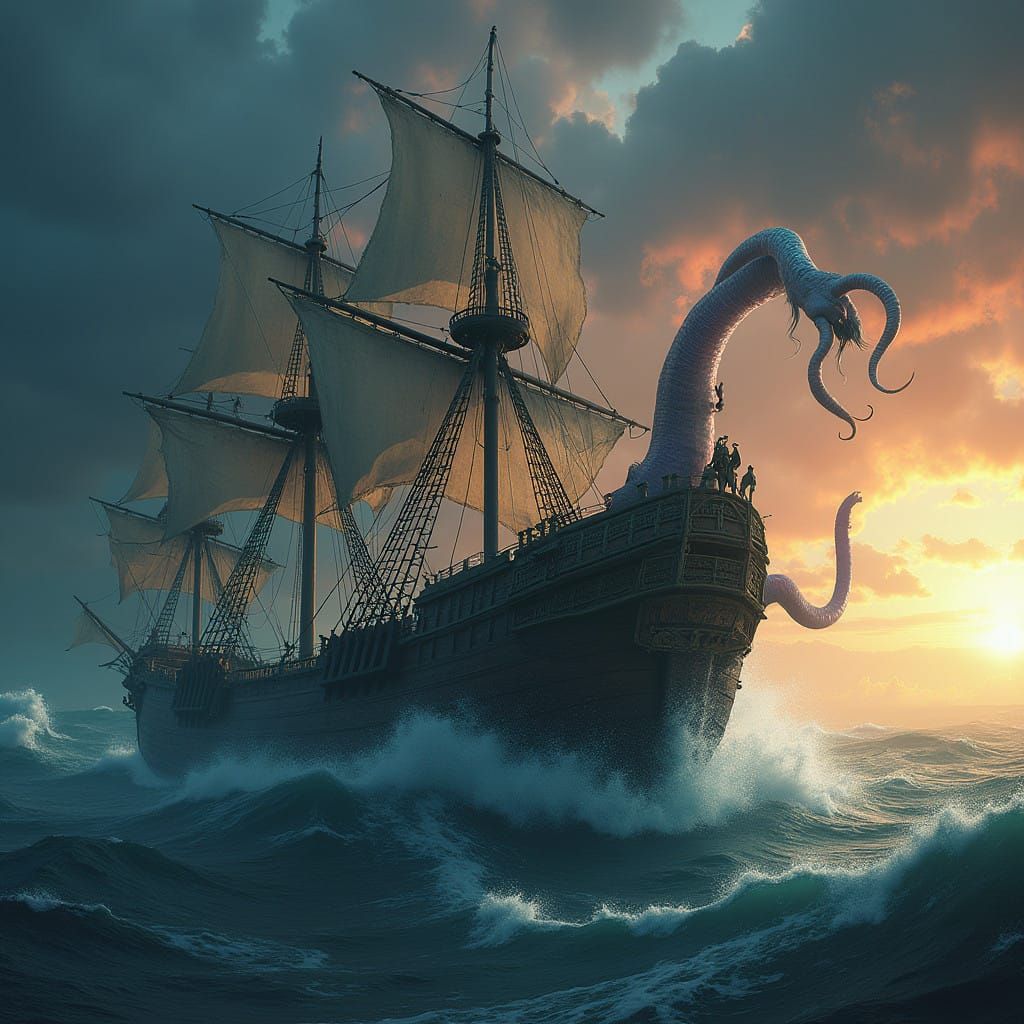 Epic Fantasy Pirate Ship Battles Colossal Kraken