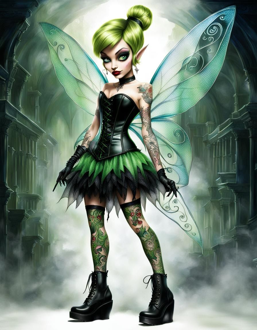Punk Rock Tinkerbell Fairy with Tattoos