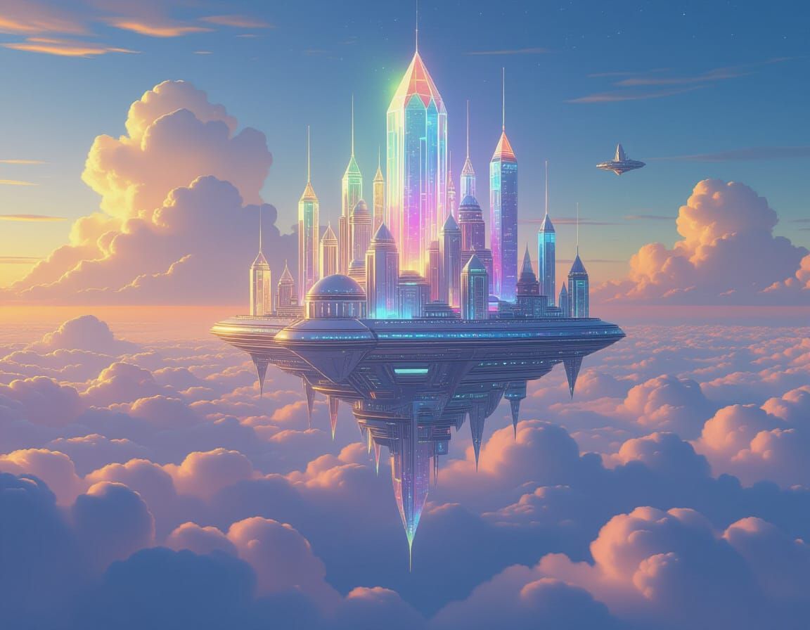 Majestic Crystal Palace Above Clouds in Surreal Dreamscape