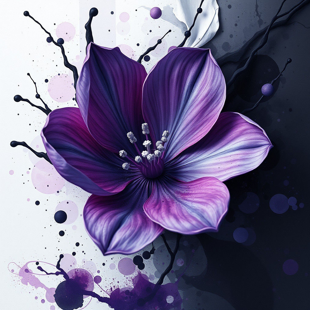 Exotic Flower in Black and Violet Watercolor