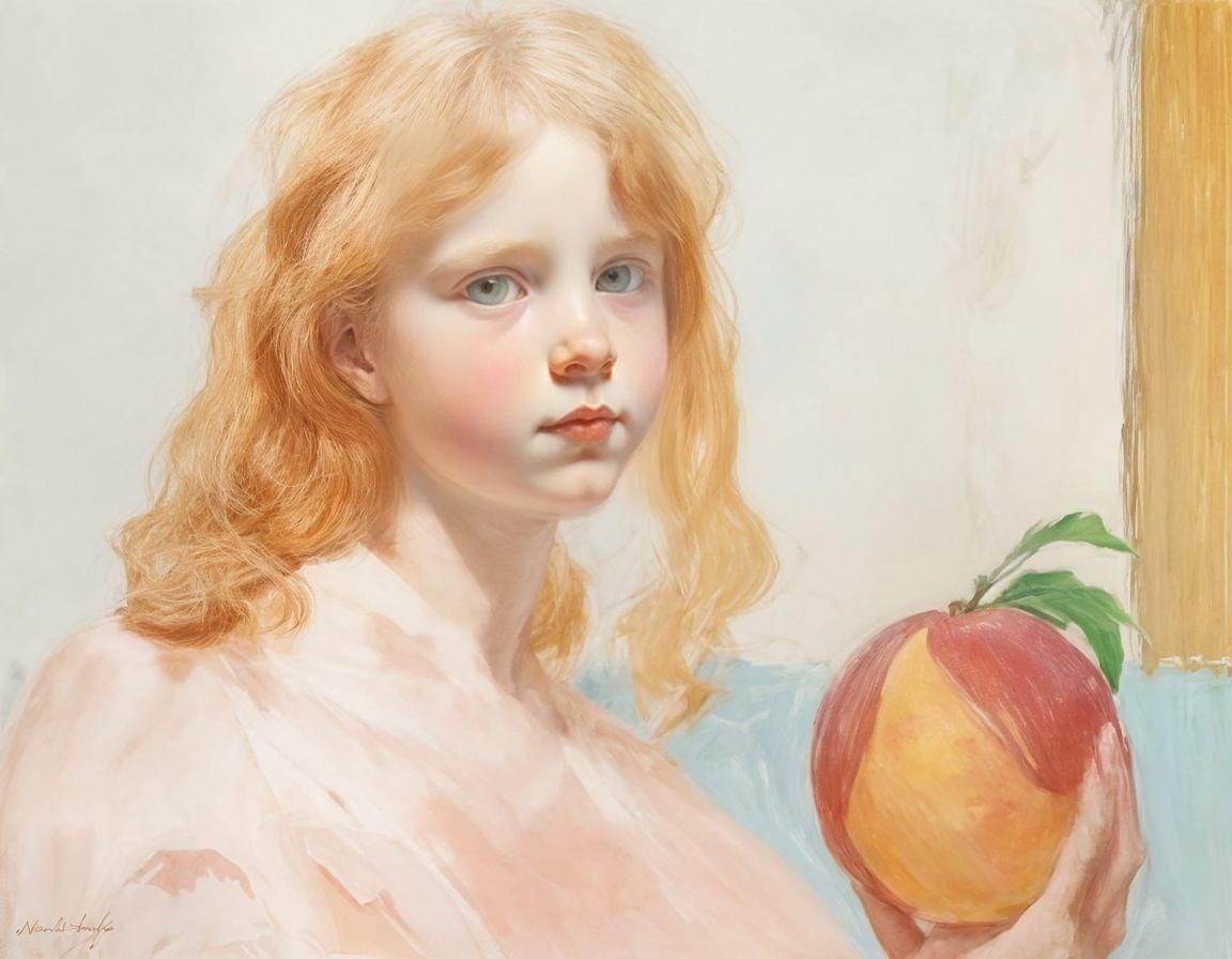 Girl with Peach in Australian Tonalism Style