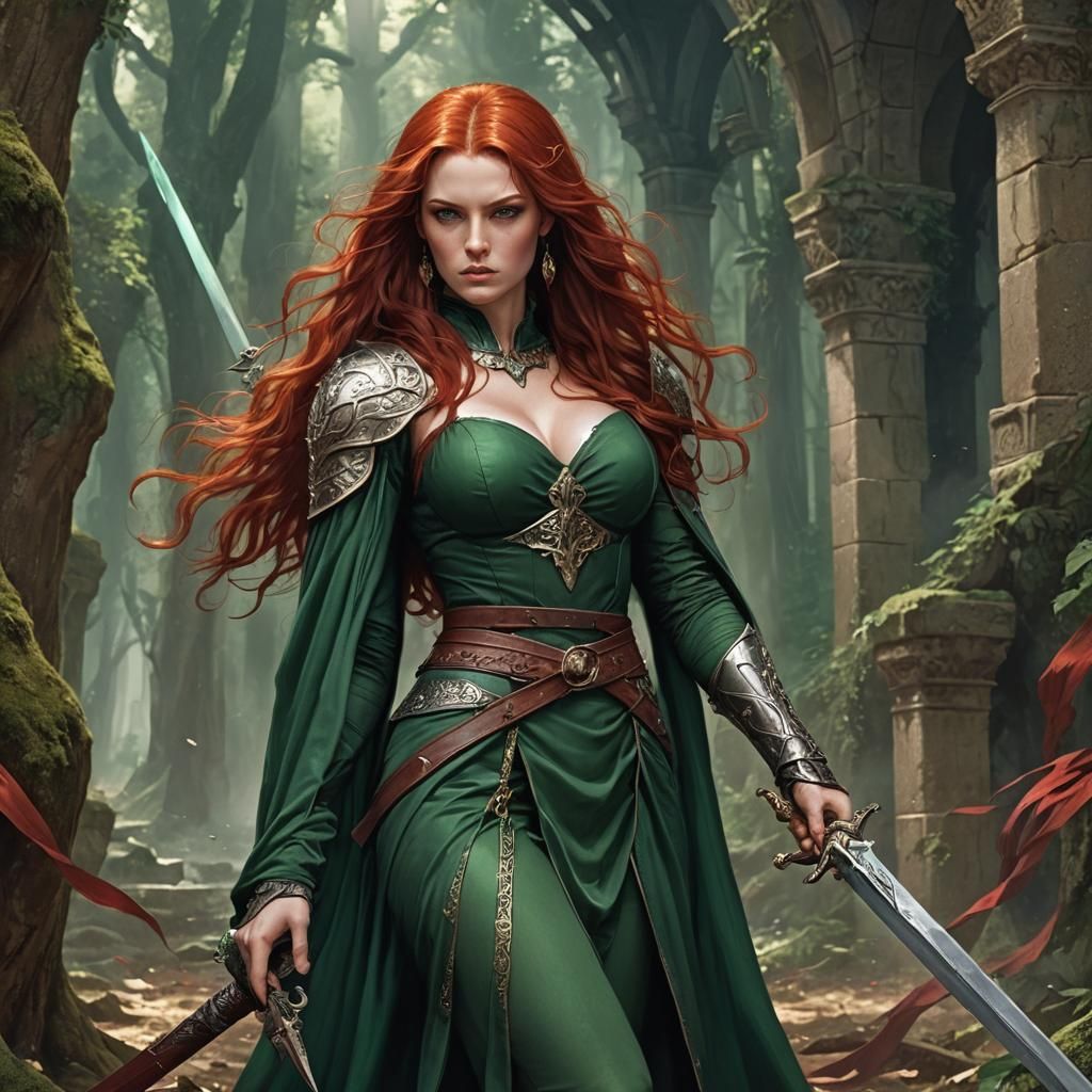 Fantasy Woman with Emerald Sword