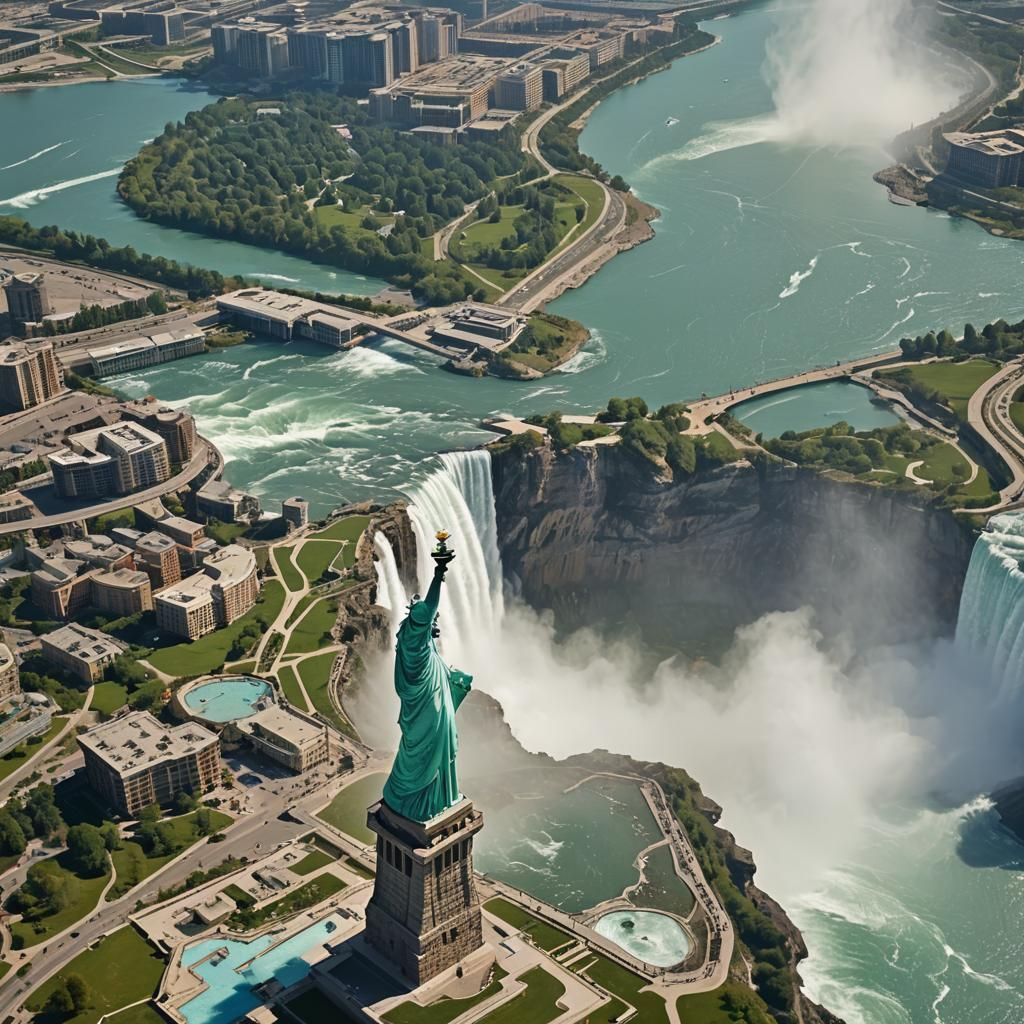 Niagara Falls and Tower of Pisa in Desert