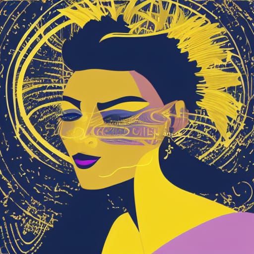 Elegant Art Deco Woman in Gold Line Art