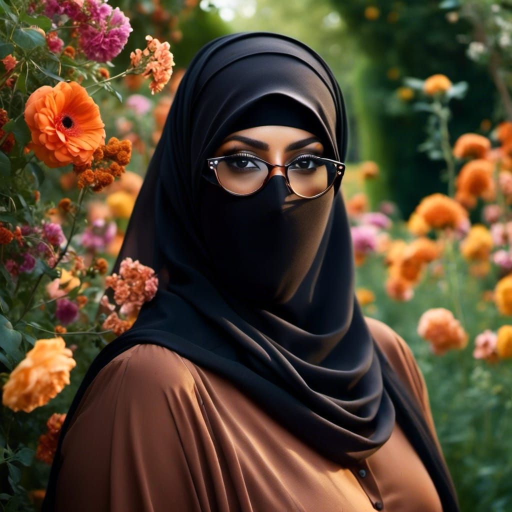 Elegant Portrait of Woman in Niqab, Digital Oil Painting