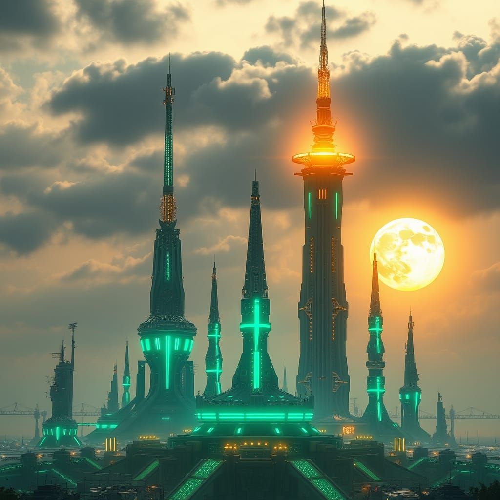 Futuristic Alien City glowing at night