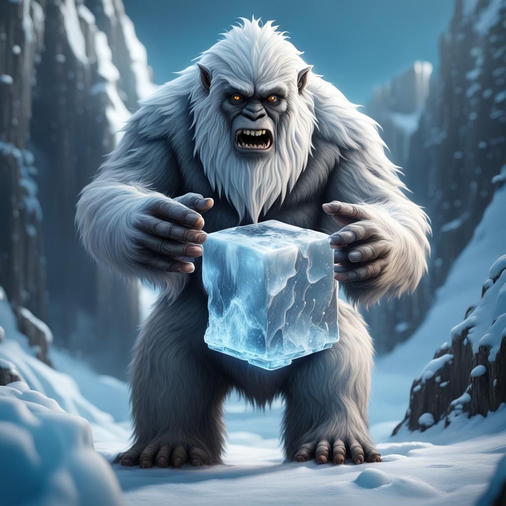 Yeti's Icy Treasure: Detailed Matte Painting