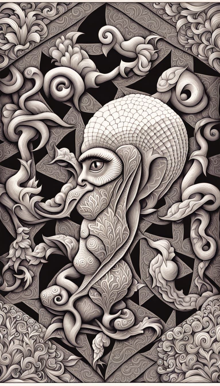 Optical Art Inspired by M.C. Escher and Lovecraft
