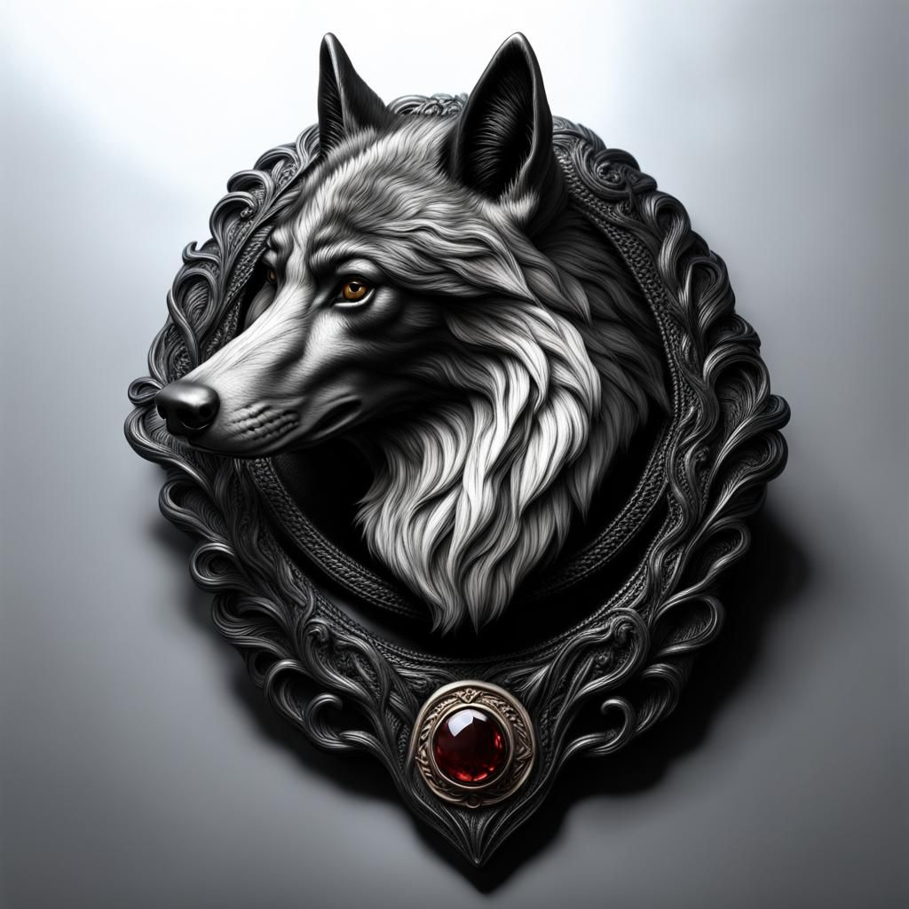 Majestic Black Wolf Sculpture in Leather Circlet