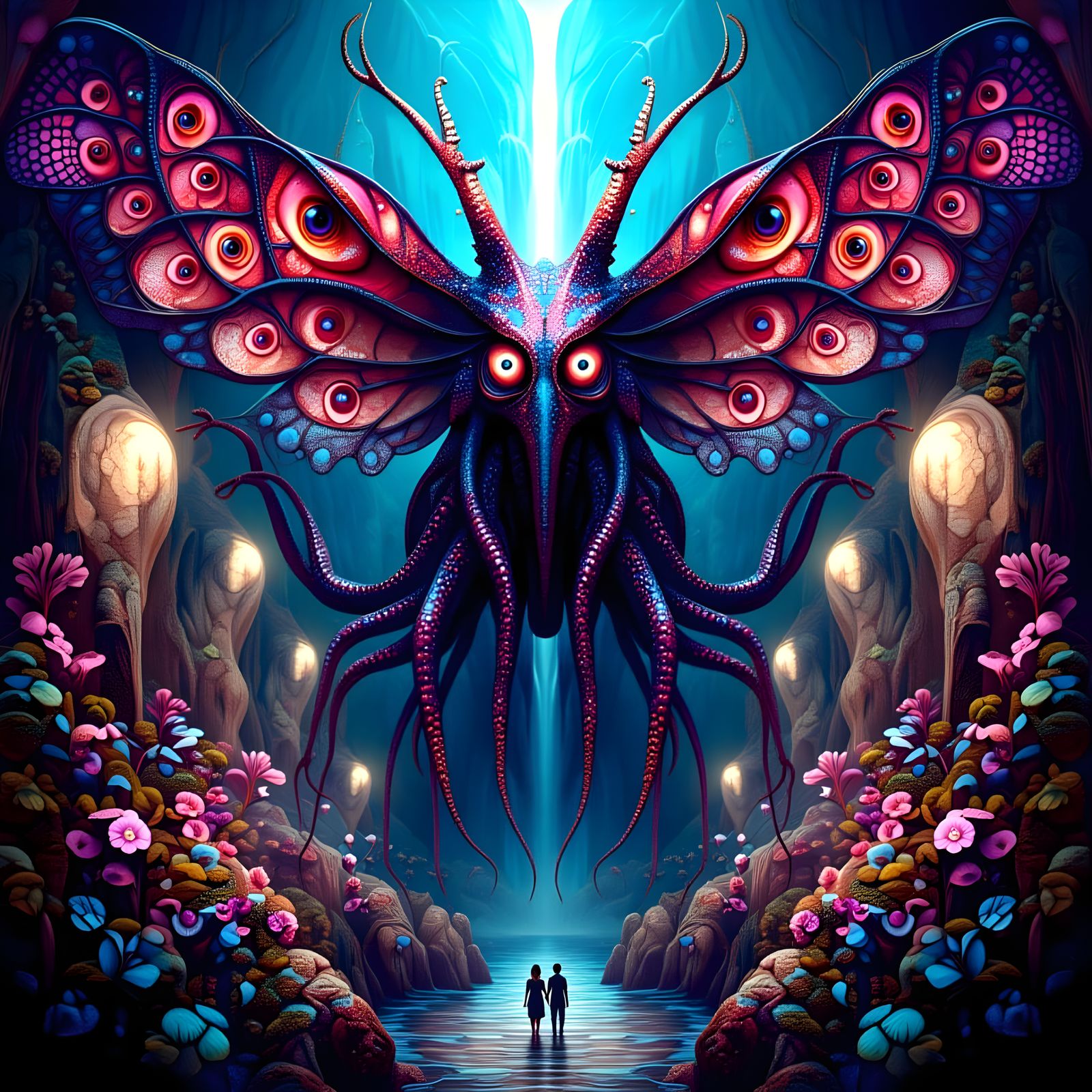 Gargantuan Beholder Butterfly with Tentacle Eyes and Filigre...