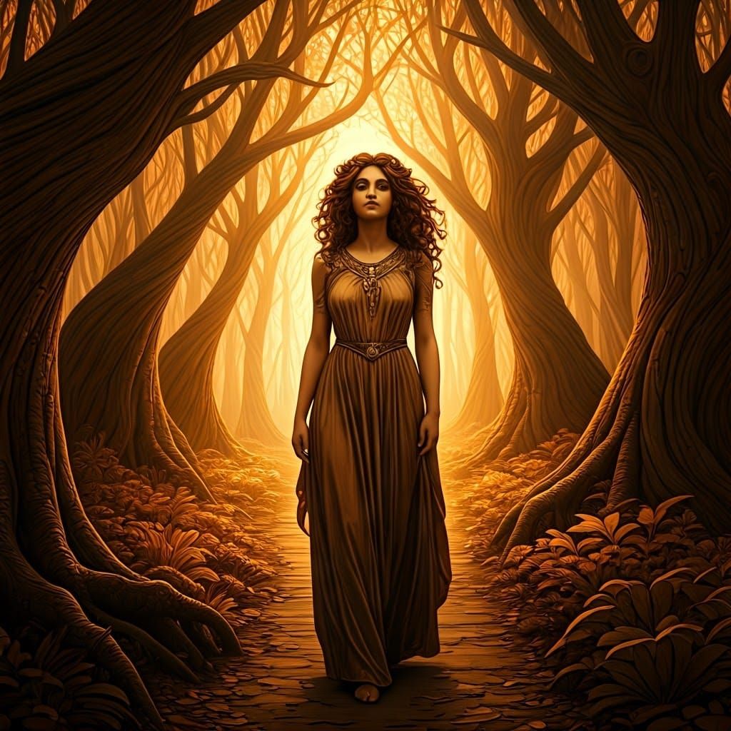 Ethereal Woodland Goddess in Art Nouveau Style