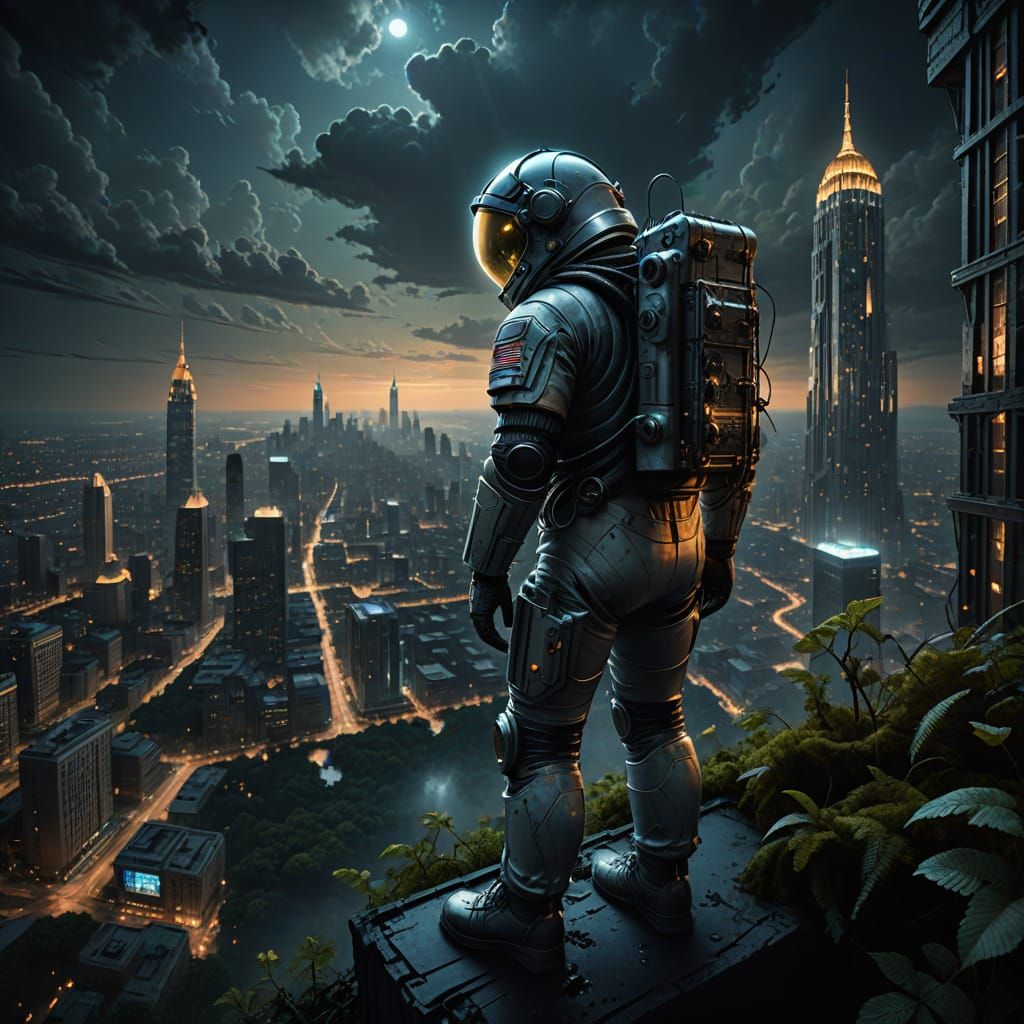 Astronaut in Bioluminescent Forest, Renaissance Style