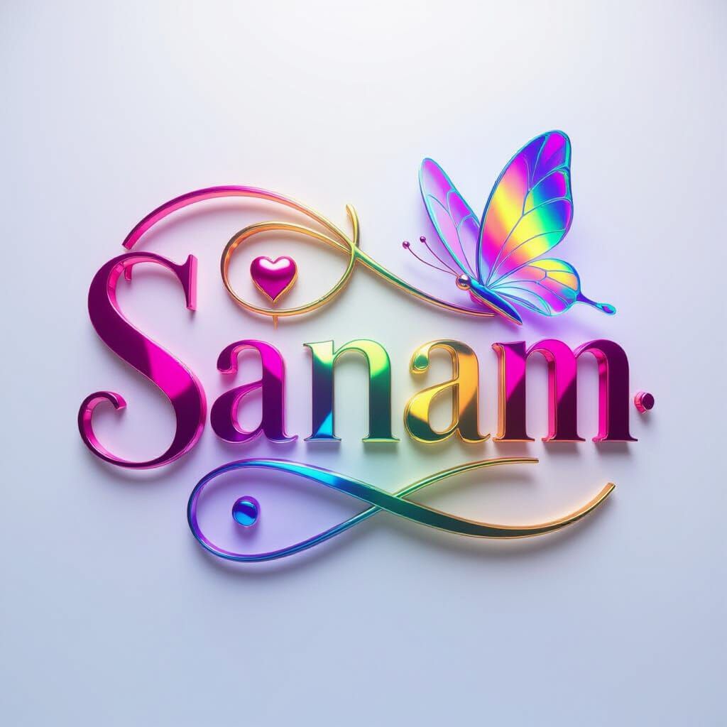 Elegant 3D Logo for Sanam with Neon Accents