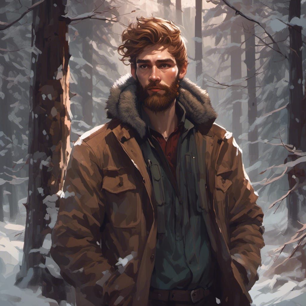 Kind Lumberjack Guardian in Snowy Forest