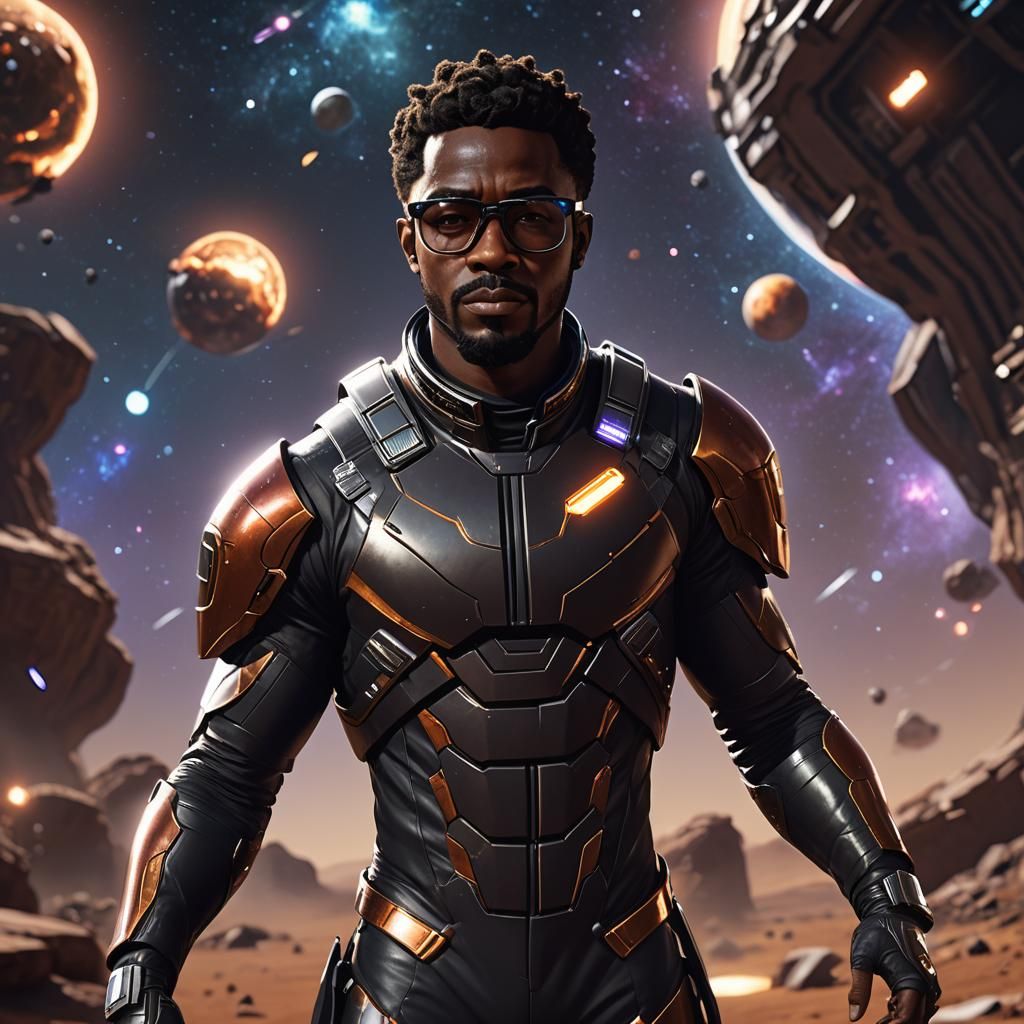 Black Space Ranger in Maroon Suit: 3D Game Art