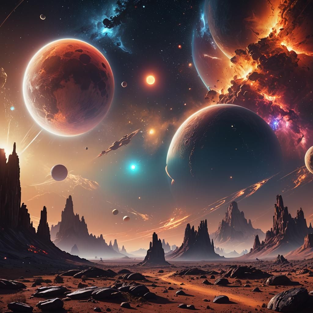 Three Glowing Moons Over Distant Planet