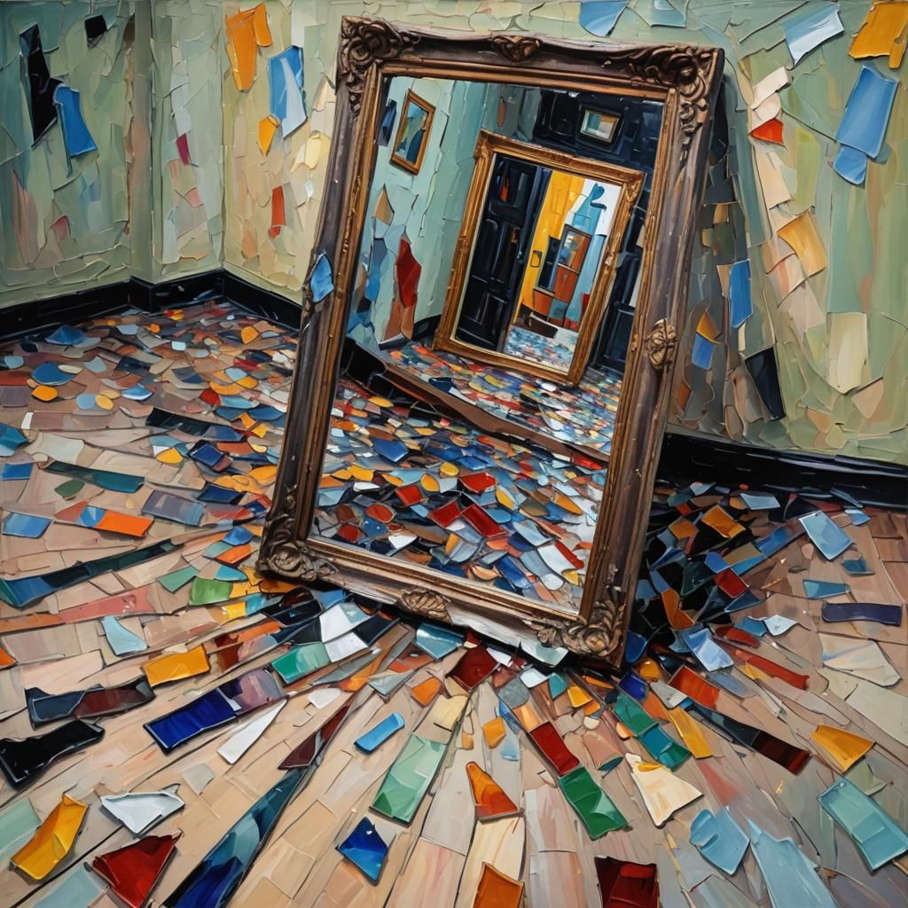 Broken Mirror in Expressionist Oil Painting Style