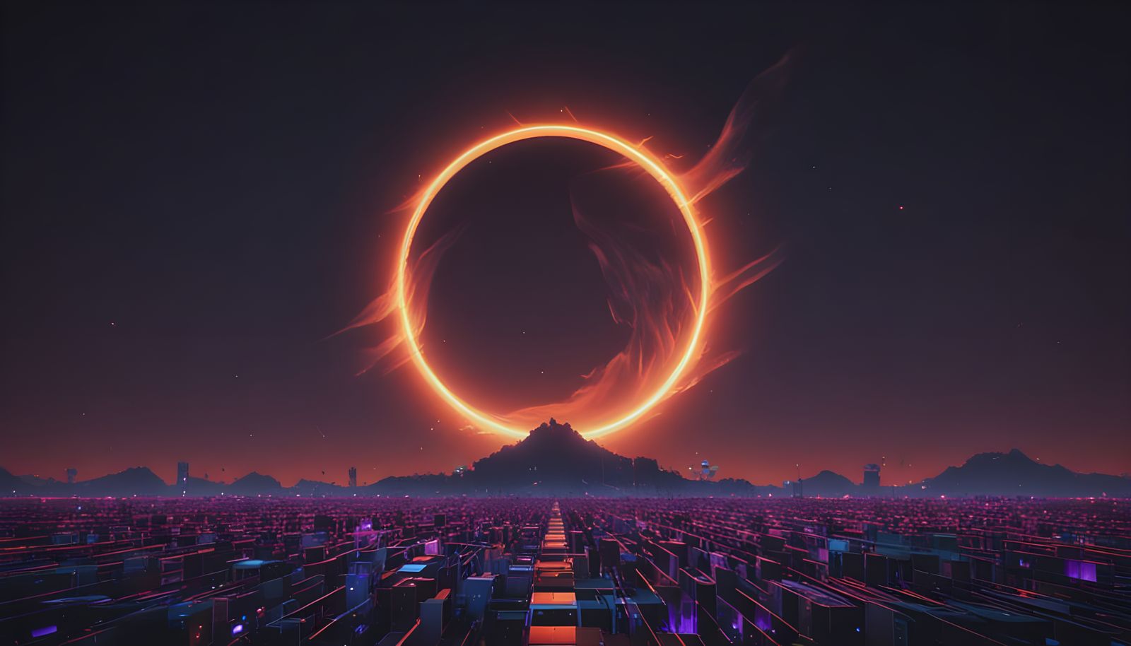 Solar Eclipse in Neon Retro 8 Bit Glitch Art