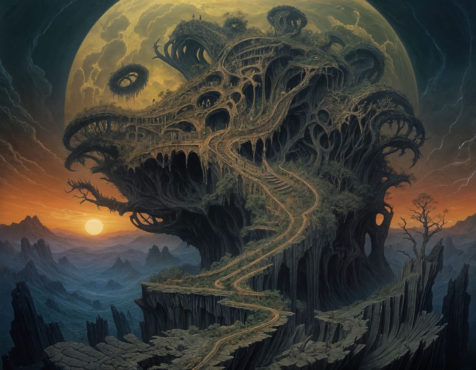 Surreal Landscape Inspired by Escher and Giger