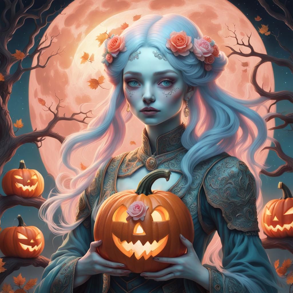 Woman with Pumpkin in Rococo Style