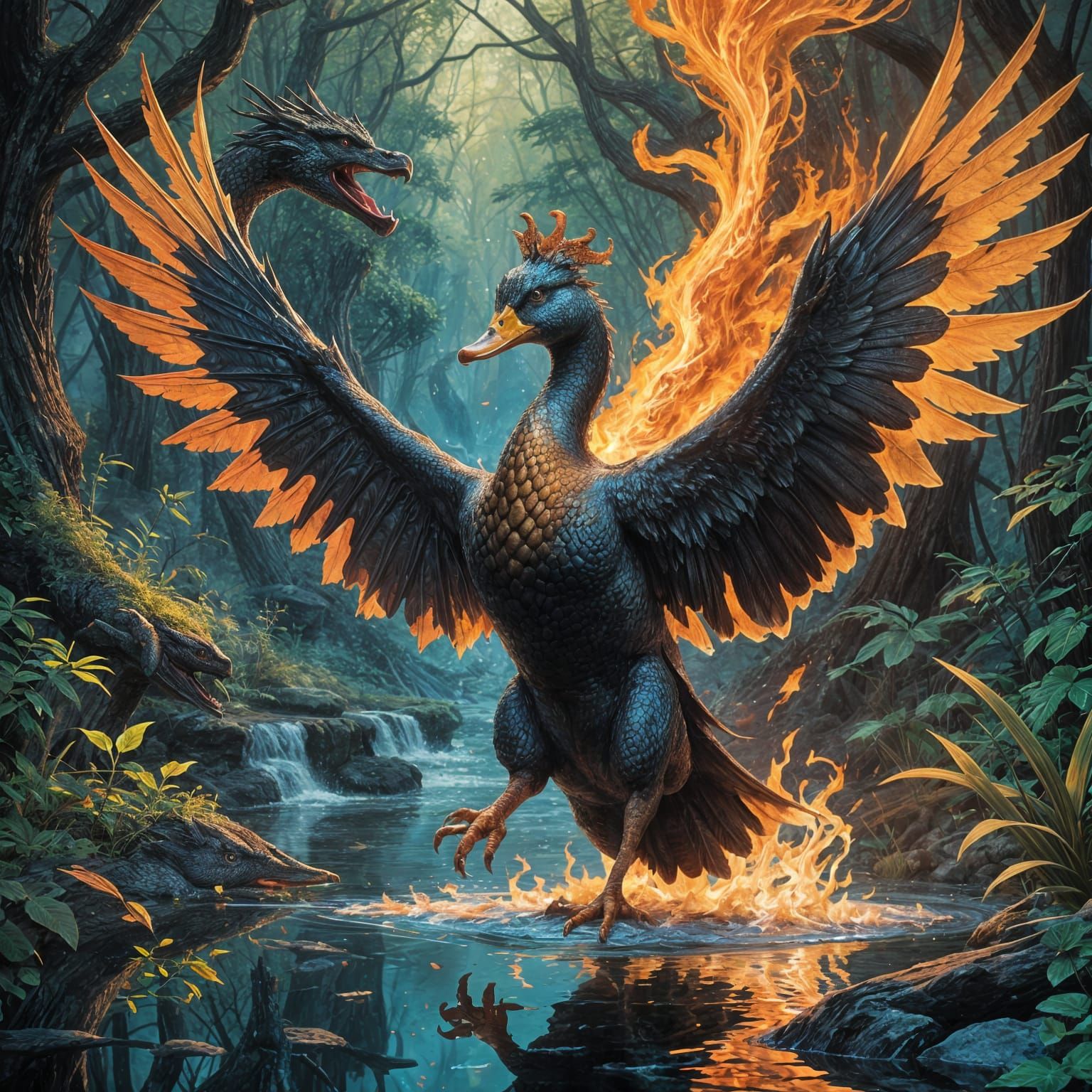 Mighty Avian Dragon Rules Over Blazing Phoenix