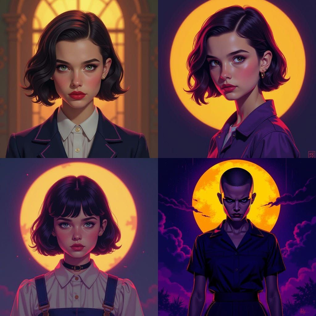 Eleven with Buzz Cut in Dark Fantasy Style