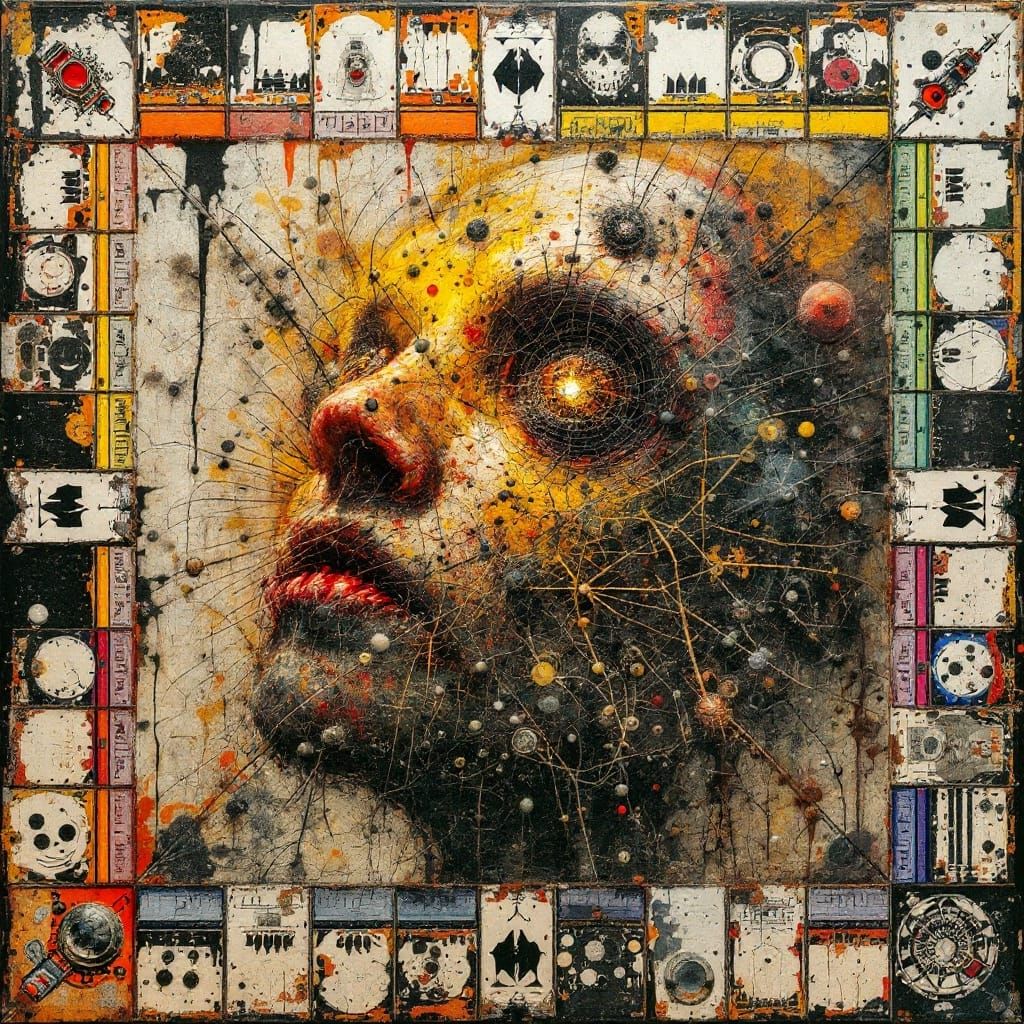 Surreal Monopoly Board in Decaying Padauk Wood