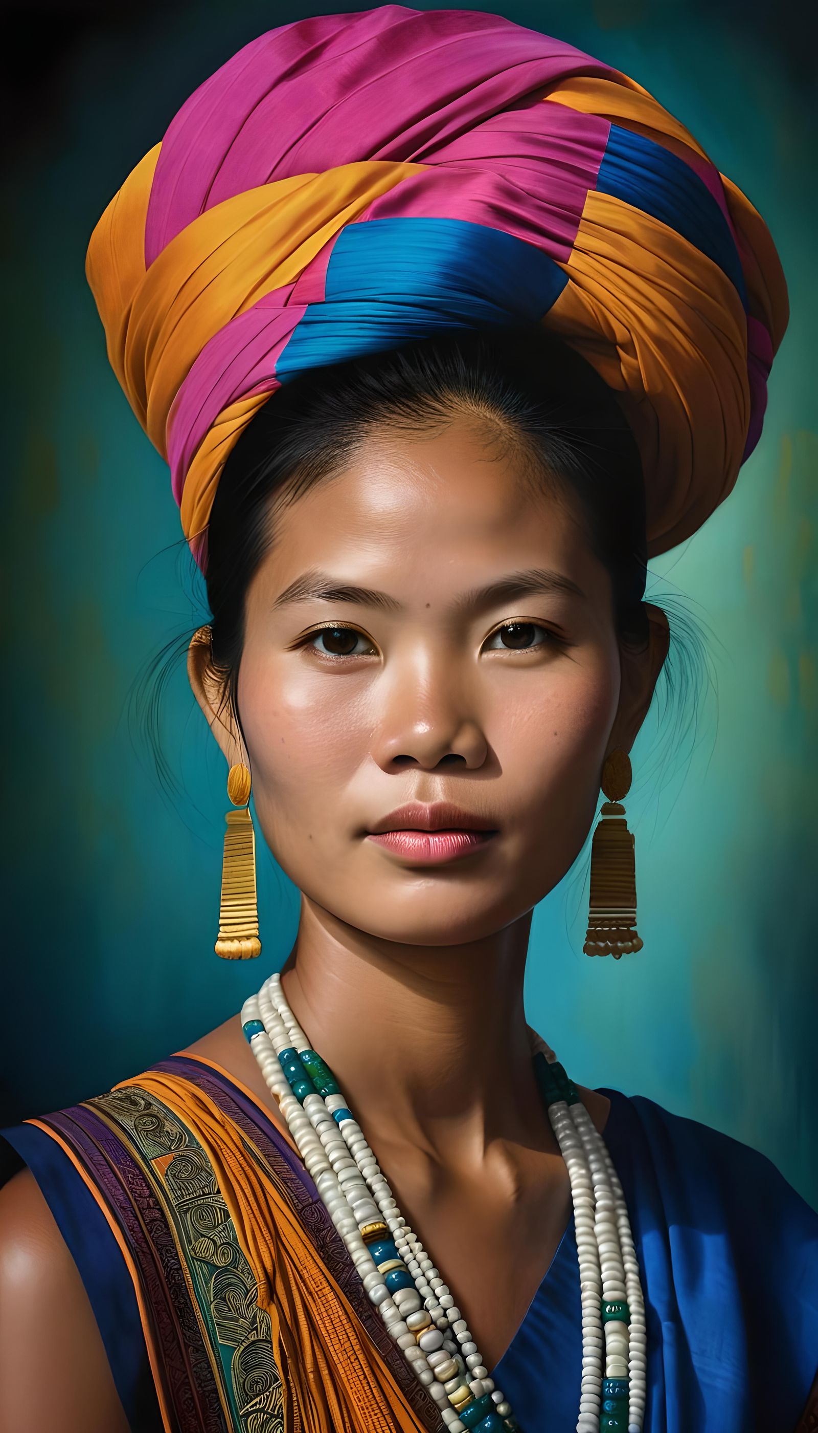 Photorealistic Portrait of Cambodian Woman in Dramatic Color...