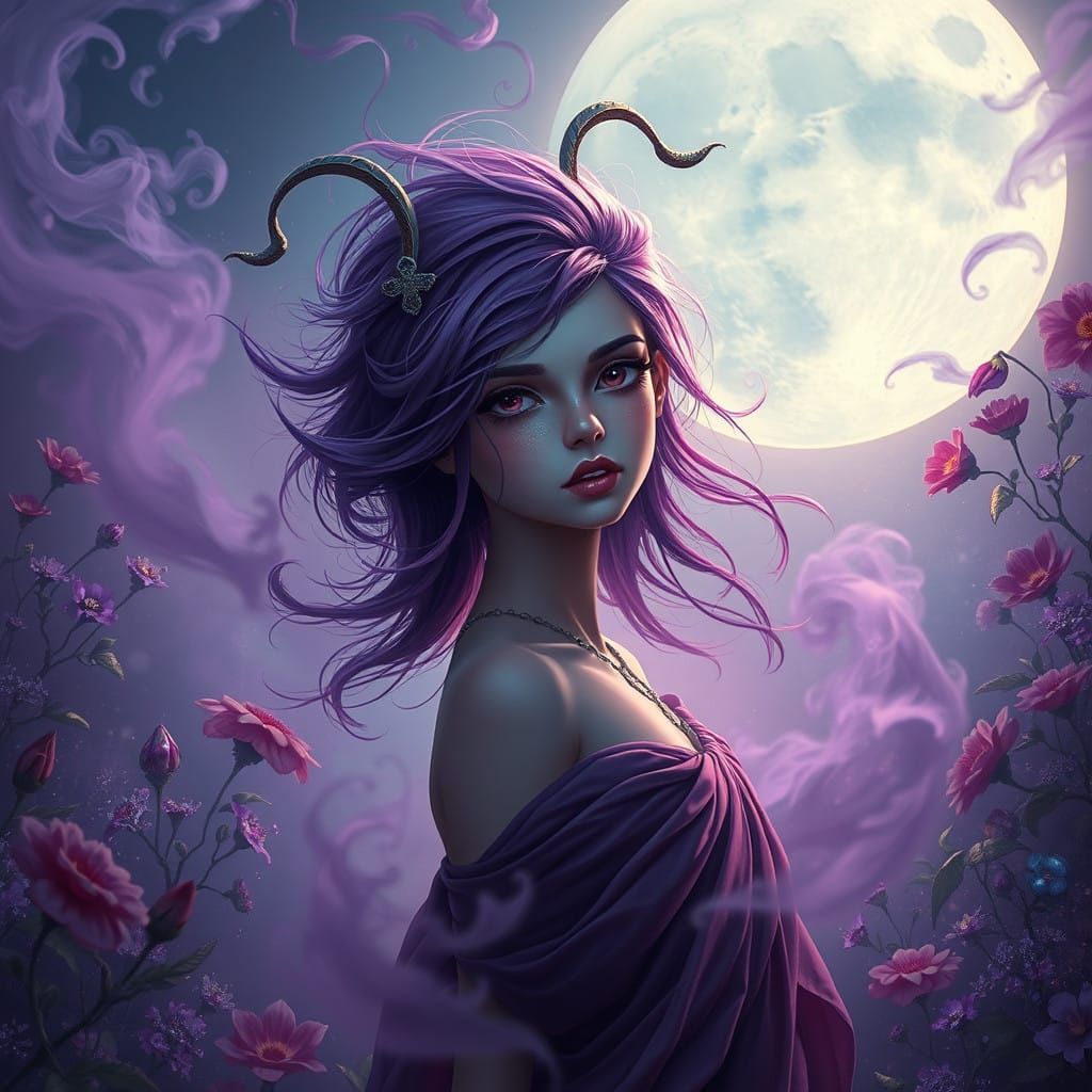 Dreamlike Purple Goddess in a Mystical Garden