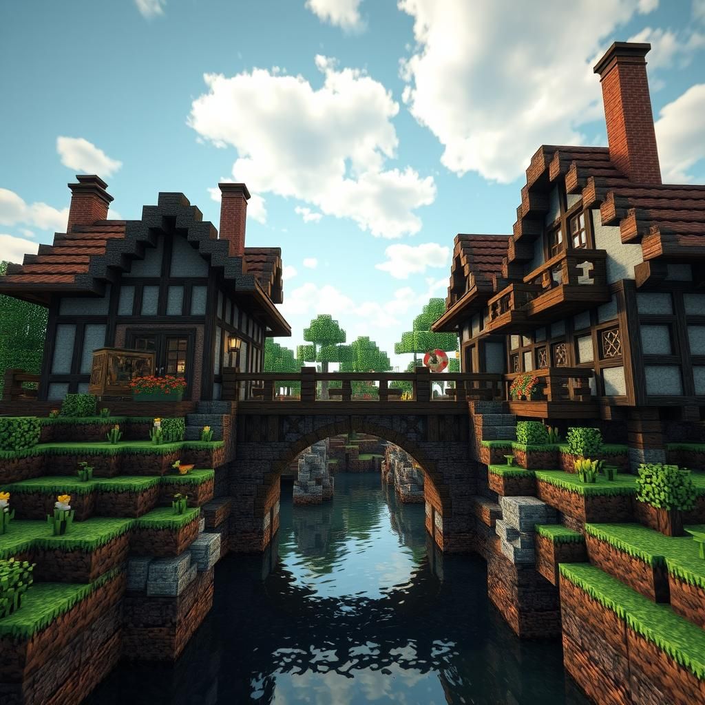Minecraft Bridge in 3D Cinematic Style