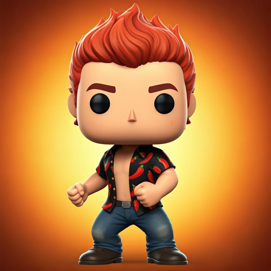 Funko Pop with Fiery Hair in Pixar Style