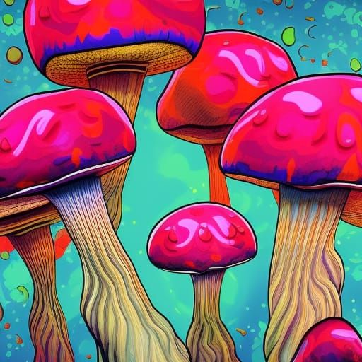 Psychedelic Lava Lamp Mushrooms in Splash Art Style