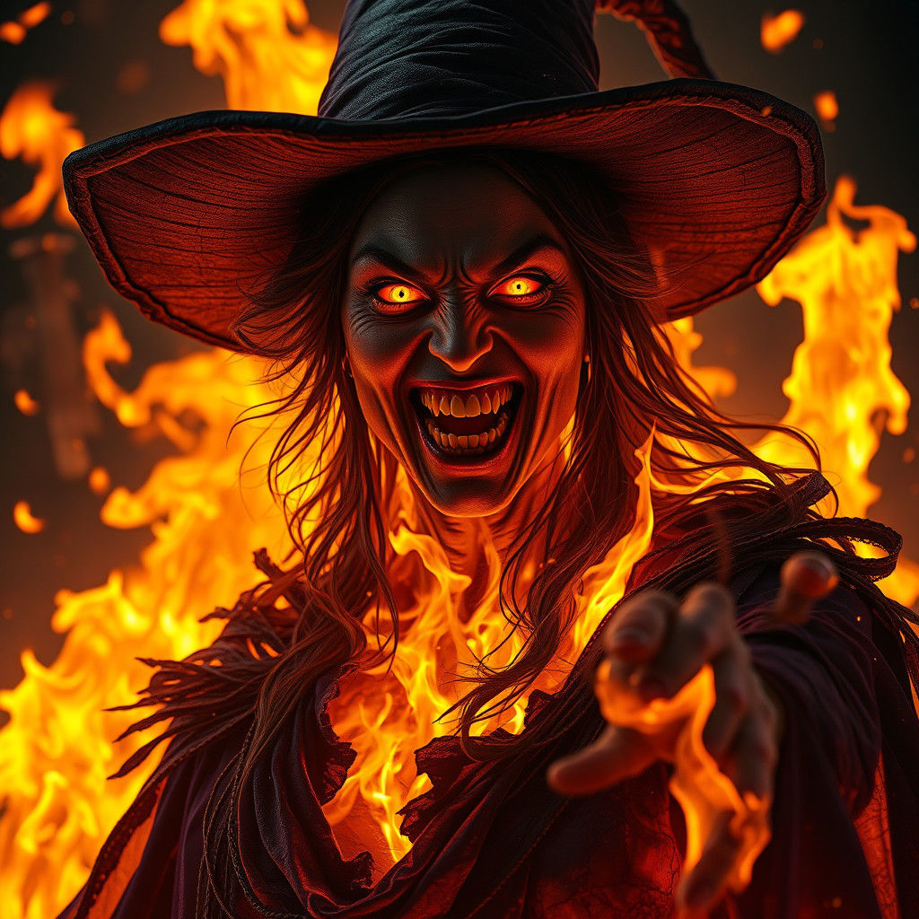 Witch Engulfed in Flames: A Dark Fantasy Portrait