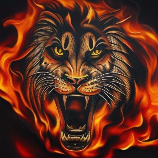 Lion Tattoo in Trash Polka Style