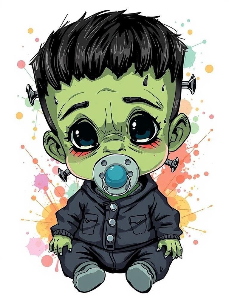 Chibi Baby Frankenstein Portrait in Anime Art Style